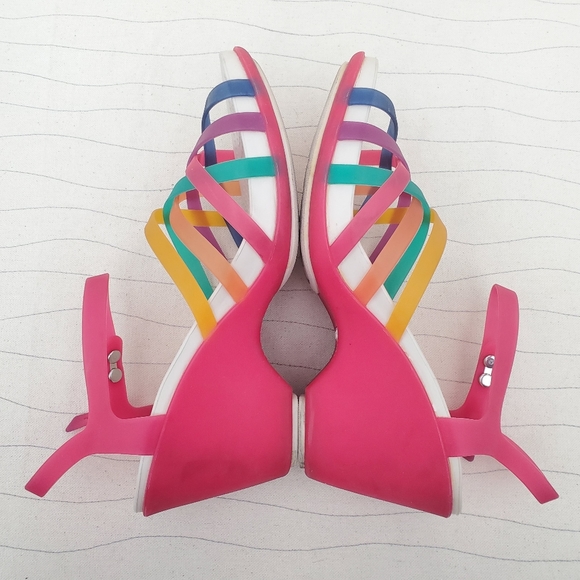 Crocs Womens Straps Pink Multicolor Wedge Heel Sandals Shoes 15392 Size 8 - Picture 7 of 12